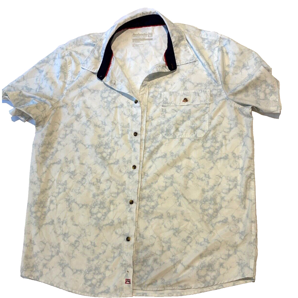Avalanche Mens Button Shirt Woven XL Stretch Wicking Outdoor MARBLE WHITE‎ BLUE